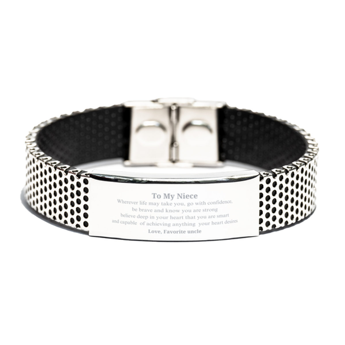 stainless steel bracelet inspirational gift for niece confidence strength love christmas birthday graduation unique engraved jewelry