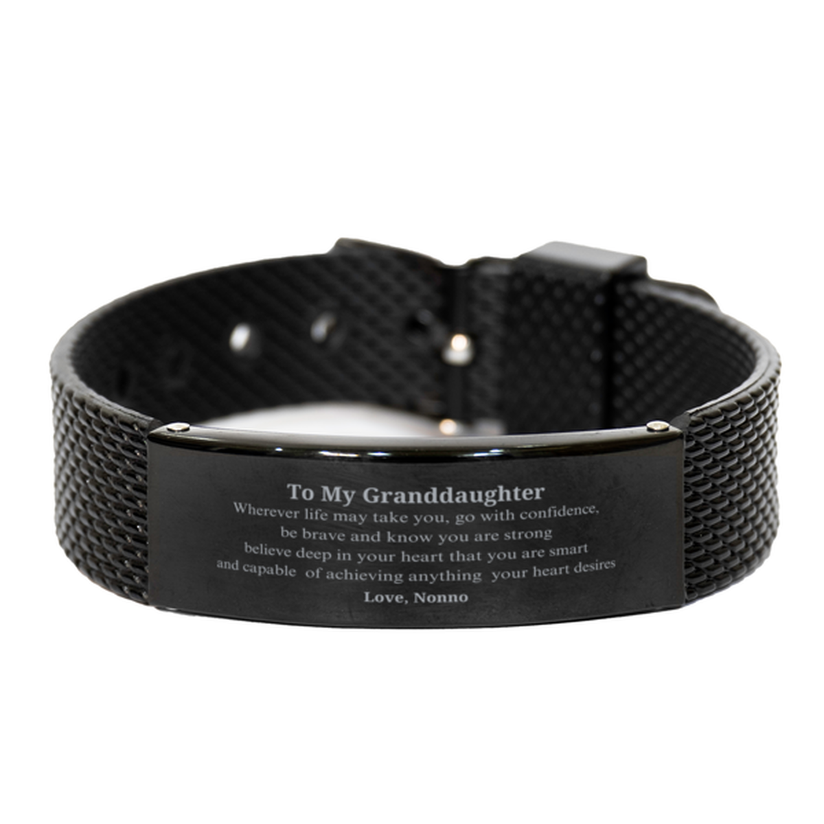 granddaughter black shark mesh bracelet be brave confident strong inspirational gift for birthday christmas graduation veterans day engraved love from nonno