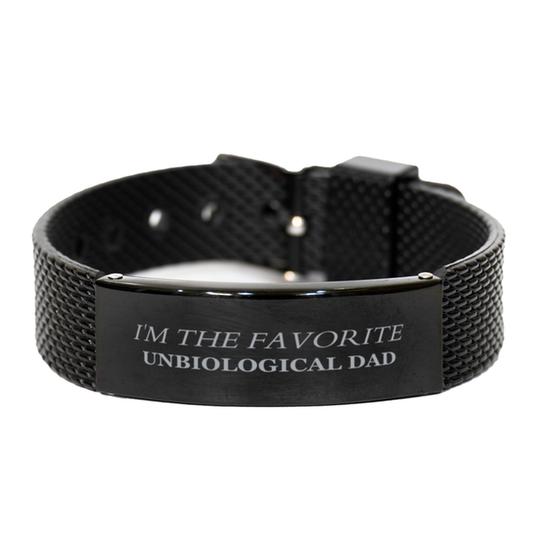 unbiological dad black shark mesh bracelet im the favorite dad birthday gift for stepdad fathers day and christmas unique engraved jewelry for special occasions
