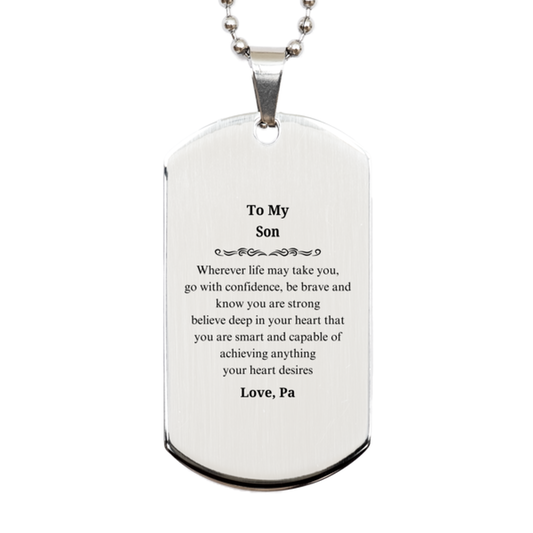 son engraved silver dog tag confidence strength graduation gift for him