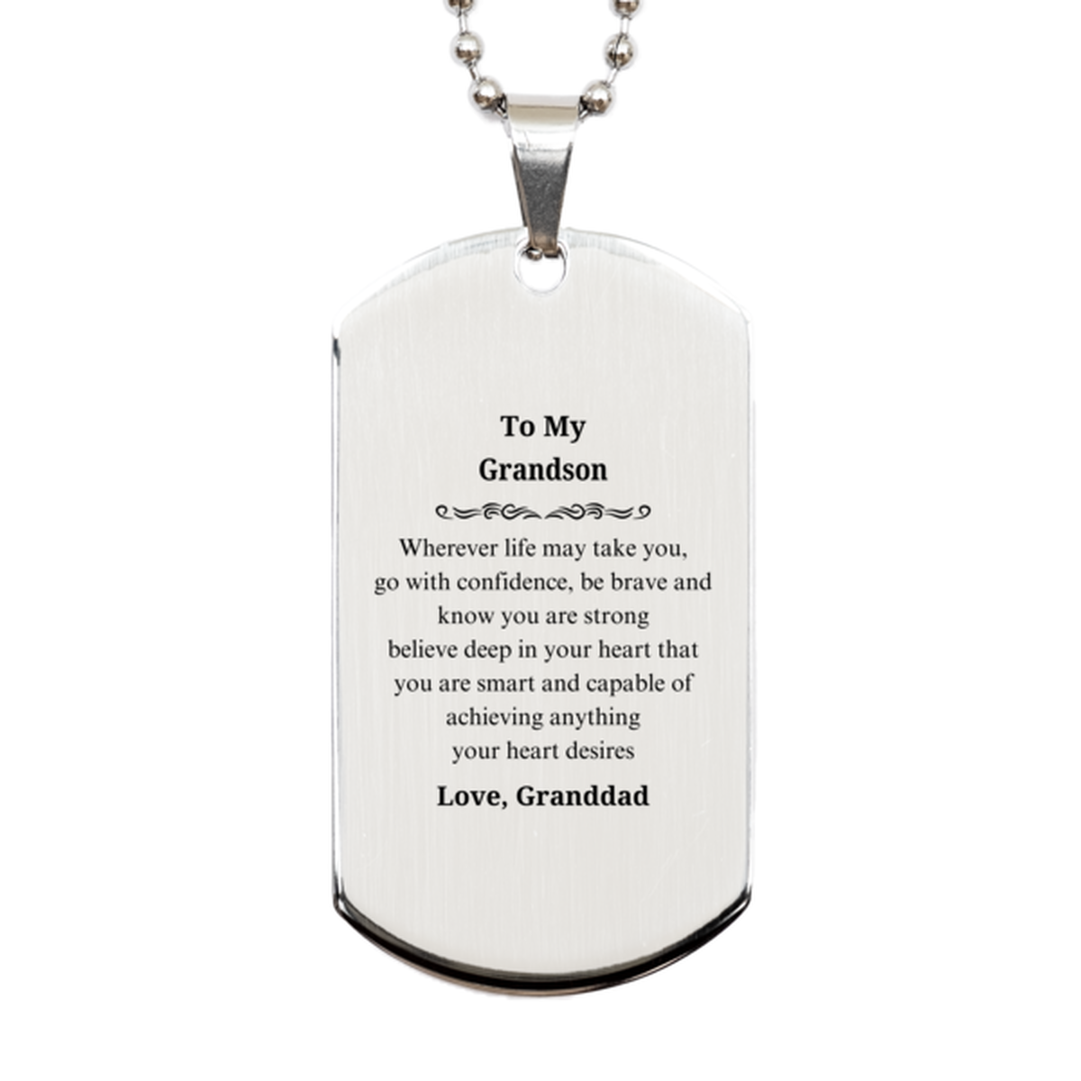 grandson engraved silver dog tag unique graduation gift for grandson inspirational quote confidence and strength birthday christmas veterans day