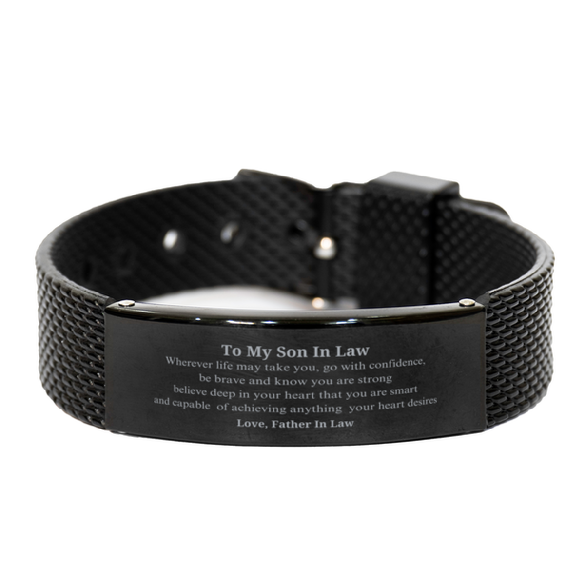 son in law black shark mesh bracelet engraved inspirational gift for birthday christmas graduation veterans day confidence love from father in law