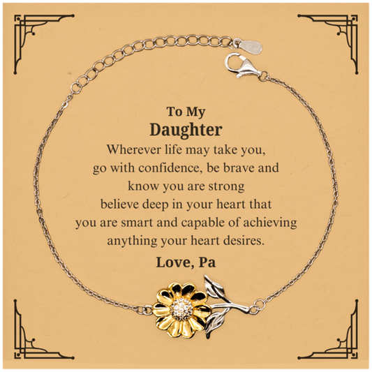 to my daughter sunflower bracelet inspirational gift for daughter birthday christmas engraved confidence and love from dad unique graduation jewelry beautiful daughter birthday present with meaningful quote