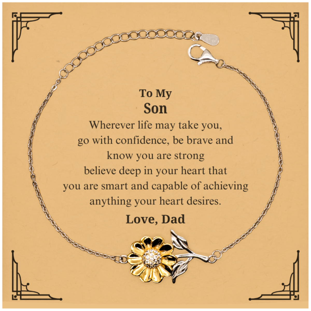 sunflower bracelet son inspirational gift from dad for birthday graduation christmas believe in yourself be brave love