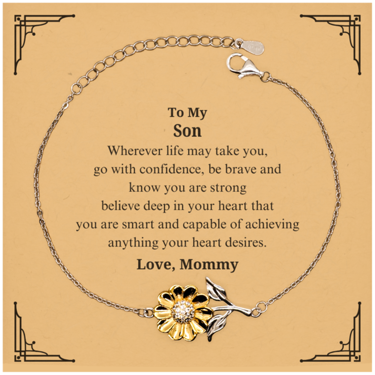 sunflower bracelet for son engraved message from mom inspirational gift for christmas graduation birthday confidence and love for your strong son