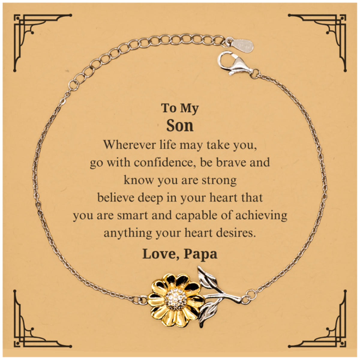 sunflower bracelet son engraved gift for graduation with inspirational message from papa confidence and love perfect jewelry for him