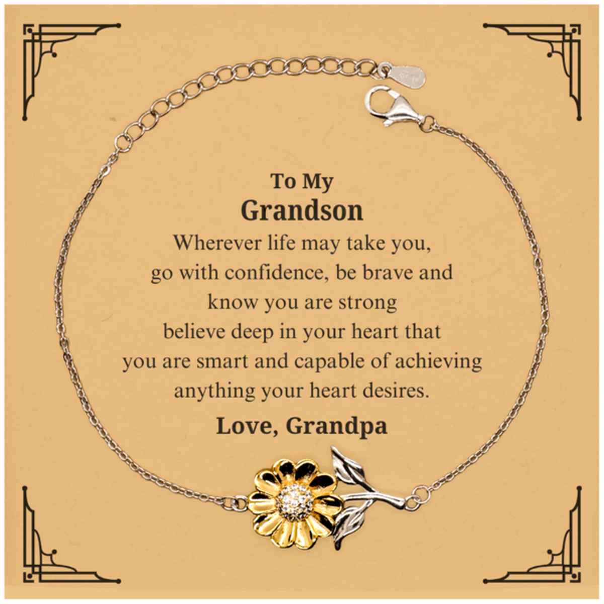 engraved sunflower bracelet grandson believe in yourself graduation inspirational gift for him confidence and strength holiday jewelry to my grandson birthday present from grandpa