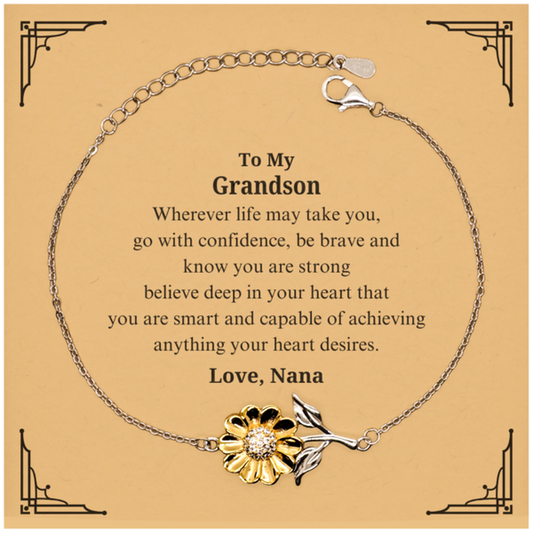 sunflower bracelet grandson gift engraved with inspirational quote for christmas graduation veterans day show confidence and love nana