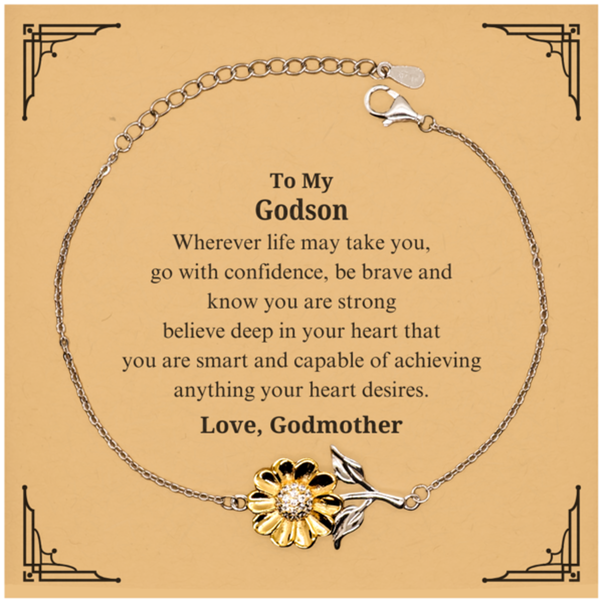 sunflower bracelet for godson engraved inspirational gift from godmother for birthday christmas graduation confidence and love wrapped in a unique design