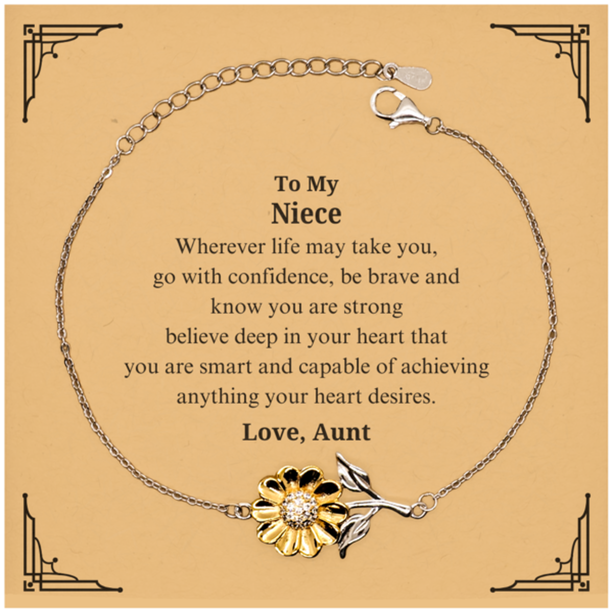sunflower bracelet niece gift engraved inspirational quote for birthday graduation christmas you are strong smart and capable of achieving anything niece unique jewelry to show your love and support