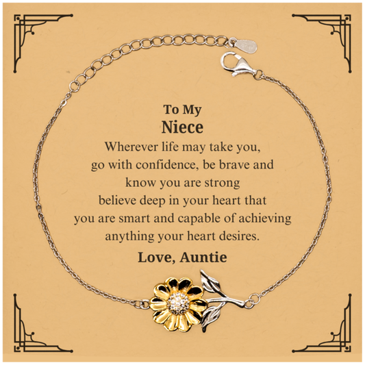 sunflower bracelet niece inspirational engraved gift for christmas birthdays graduation wherever life may take you go with confidence be brave and know you are strong