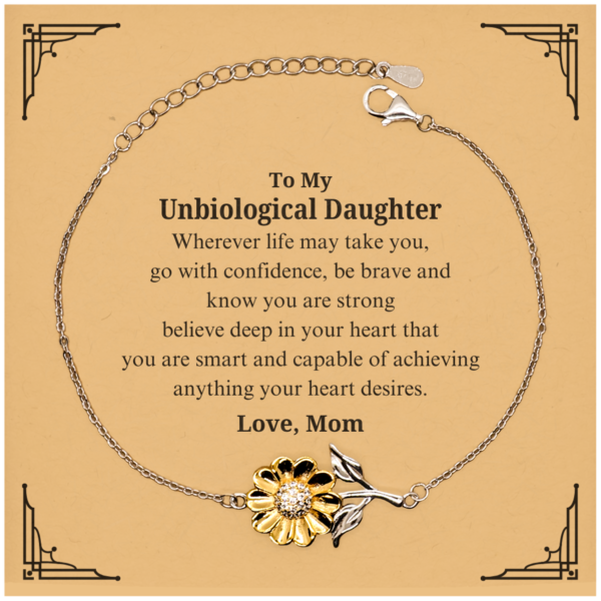 sunflower bracelet unbiological daughter gift engraved inspirational quote confidence love birthday graduation holidays christmas unique jewelry for her