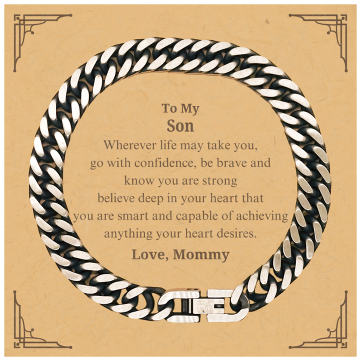 cuban link chain bracelet for son engraved inspirational quote from mommy confidence strength birthday christmas gift idea for him