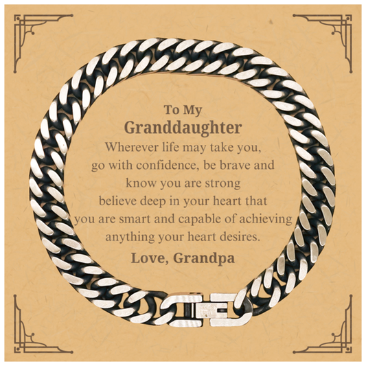 granddaughter engraved cuban link chain bracelet wherever life takes you go with confidence and be brave grandpa love perfect birthday gift for her