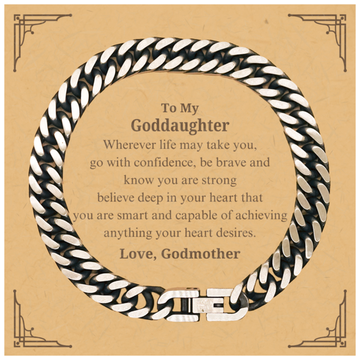 goddaughter cuban link chain bracelet engraved with inspirational message for birthday and graduation unique gift from godmother to show love confidence and hope