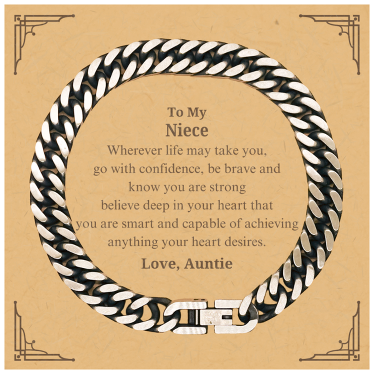engraved cuban link chain bracelet gift for niece believe in yourself you are strong auntie inspirational jewelry for birthday christmas graduation