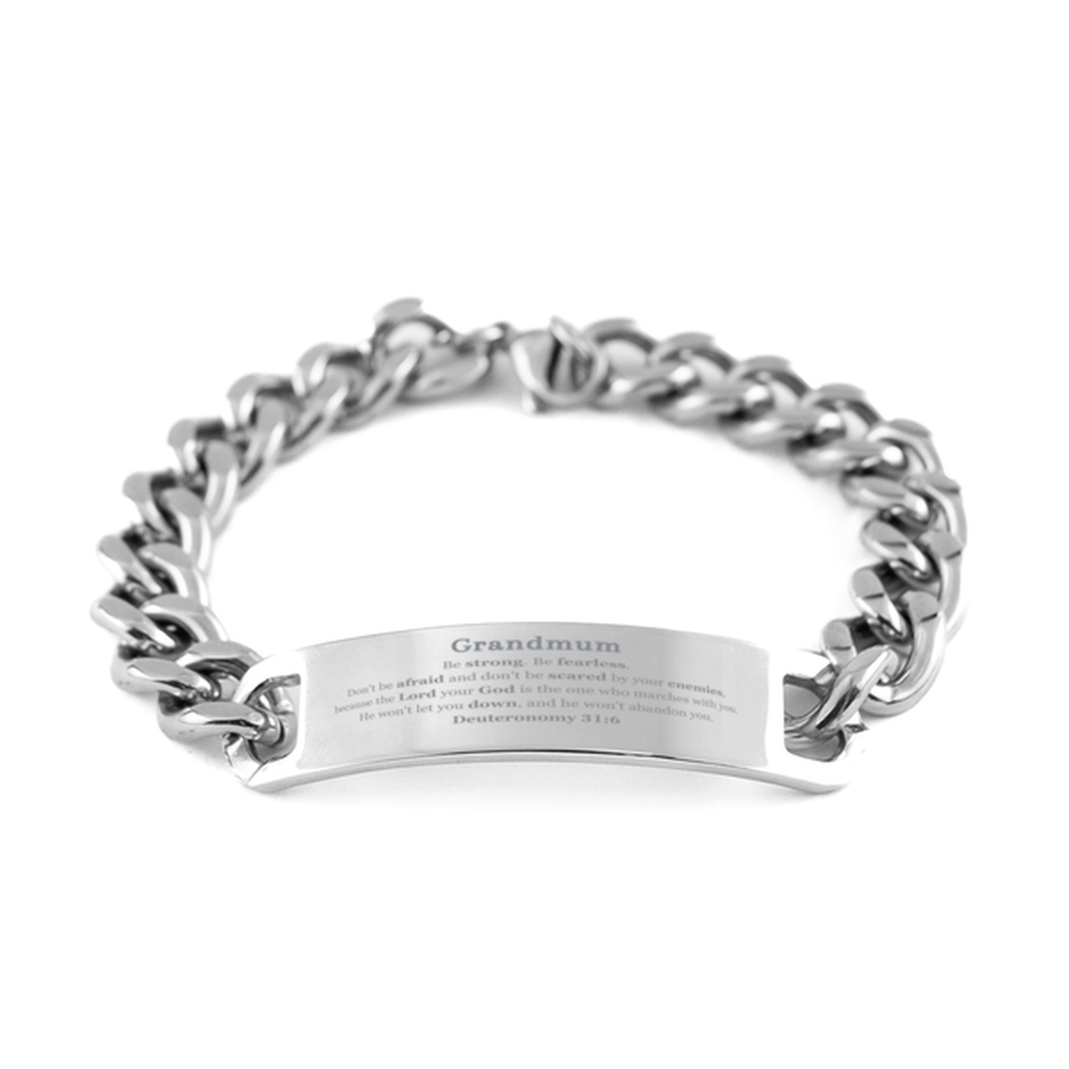 grandmum stainless steel bracelet be strong and fearless engraved inspirational gift for her birthday graduation holidays christmas easter veterans day confidence hope deuteronomy 31 6