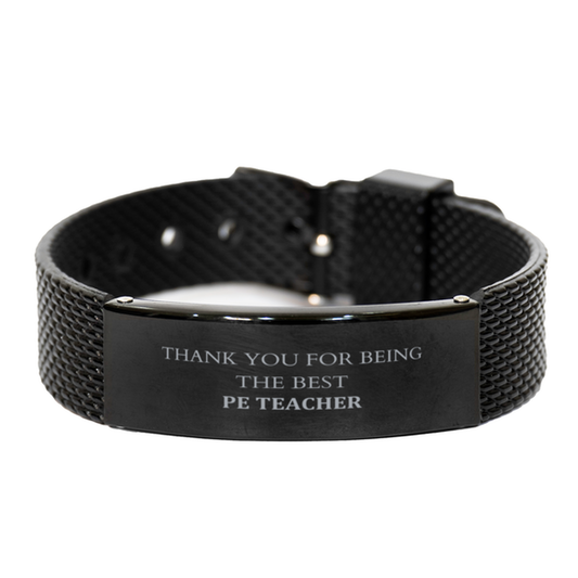 pe teacher engraved black shark mesh bracelet thank you for being the best appreciation gift for christmas graduation and veterans day
