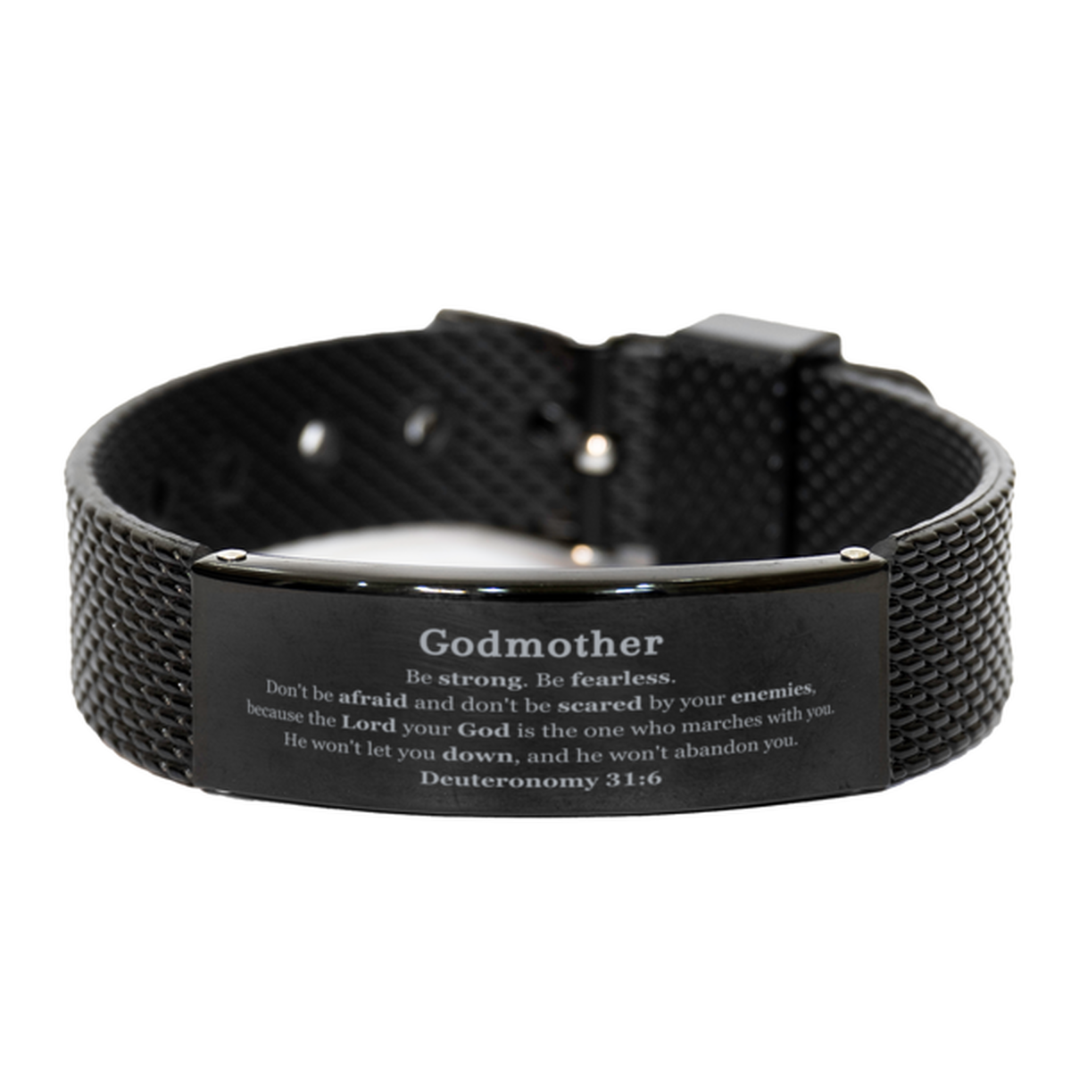 godmother engraved black shark mesh bracelet be strong and fearless graduation gift for godmothers inspirational jewelry for holidays and special occasions
