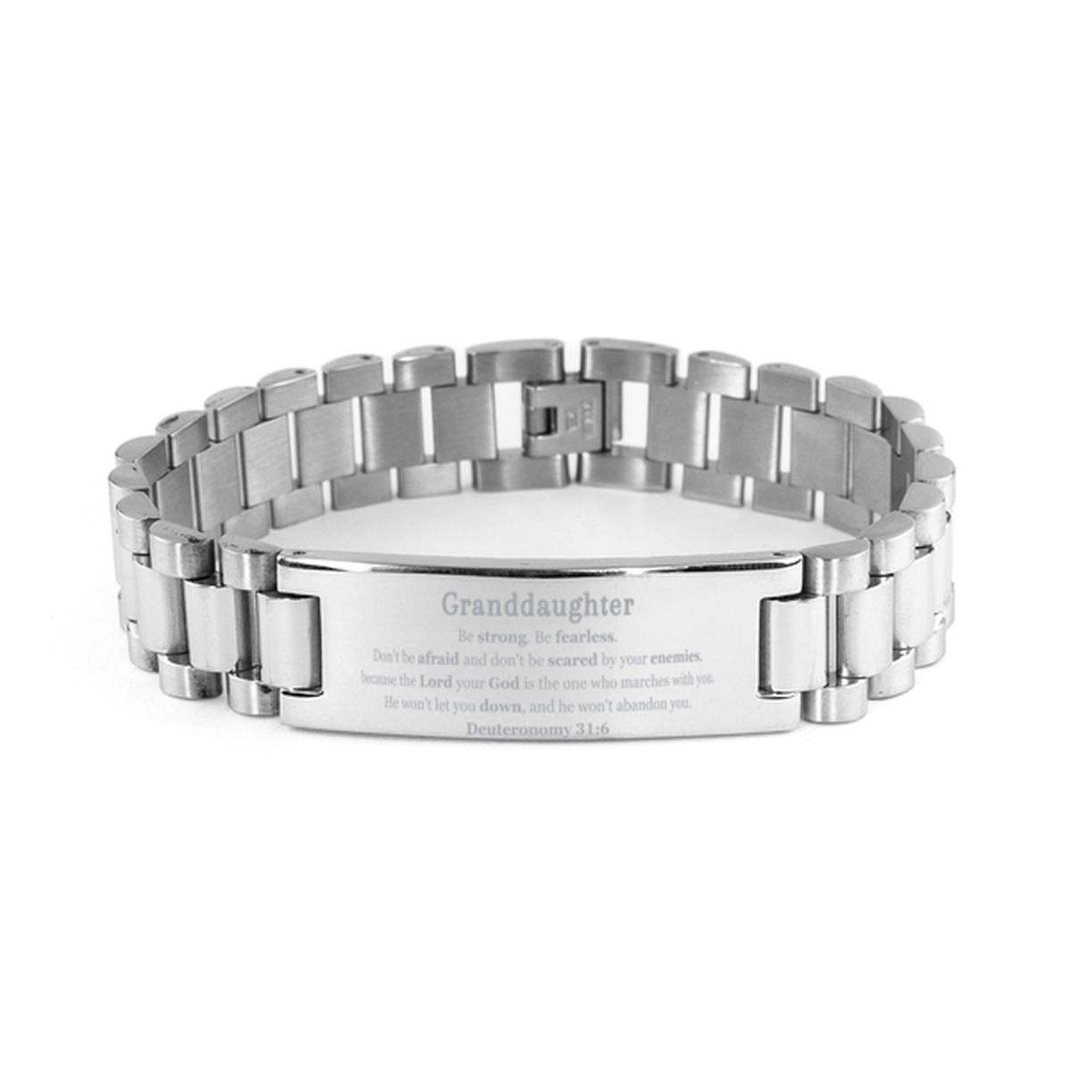 granddaughter stainless steel bracelet engraved with inspirational quote perfect birthday gift for granddaughter be strong and fearless the lord marches with you deuteronomy 31 6