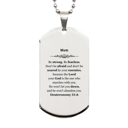 mom dog tag necklace inspirational engraved gift for birthday be strong be fearless deuteronomy 31 6 perfect mothers day christmas holidays present silver pendant for mum