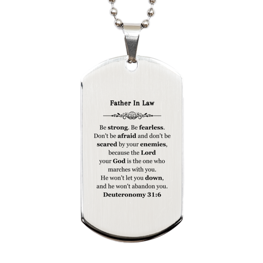 father in law engraved silver dog tag be strong and fearless perfect gift for birthday christmas or graduation