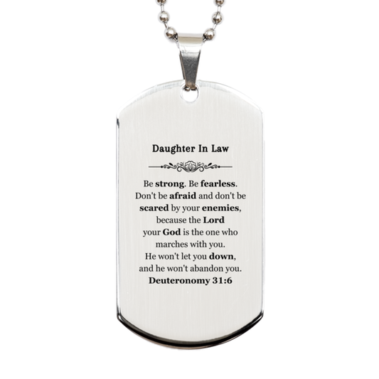 daughter in law engraved silver dog tag be fearless and confident perfect birthday or graduation gift for daughter in law inspirational deuteronomy 31 6 necklace for her