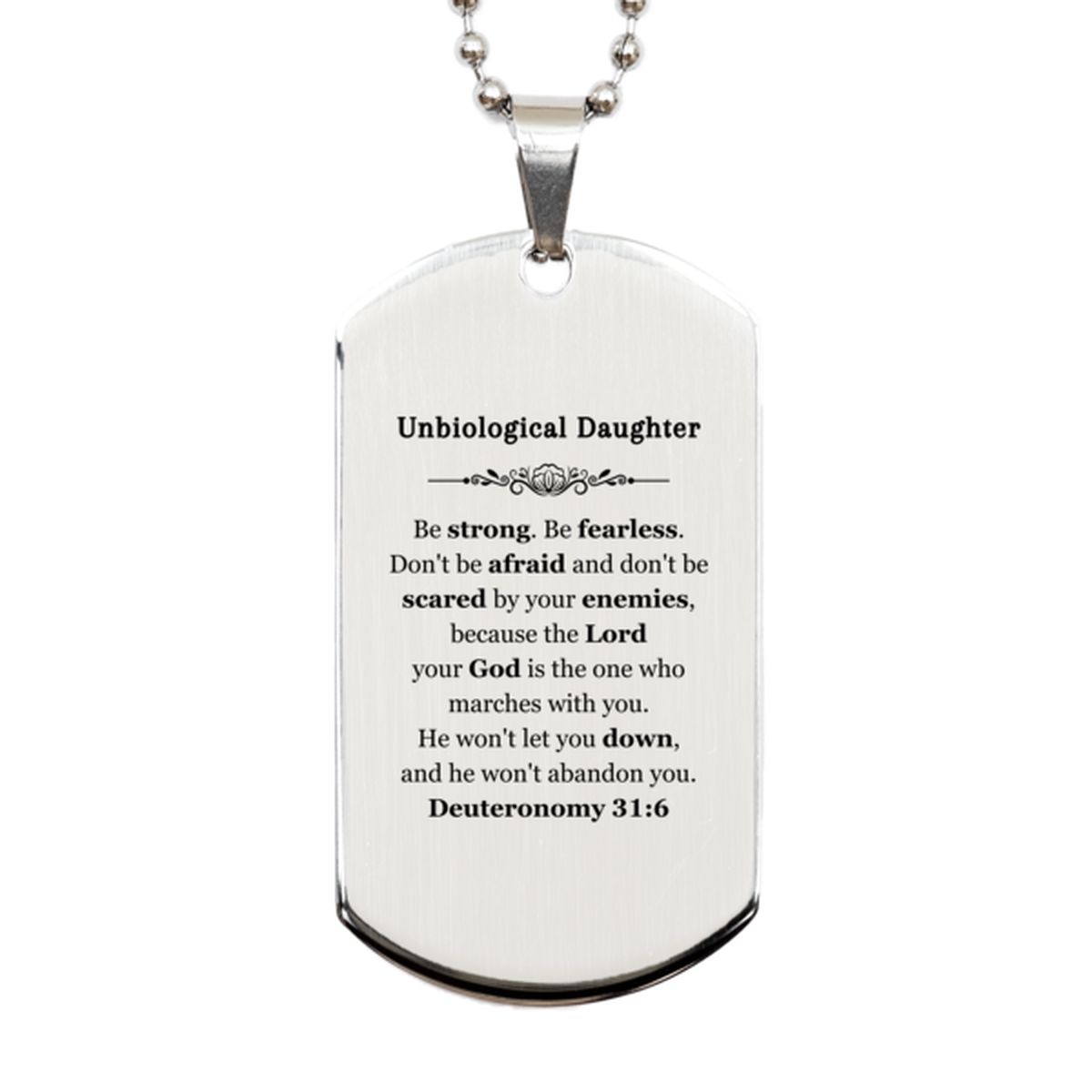 unbiological daughter engraved silver dog tag be strong and fearless gift for daughter inspirational confidence message for birthday graduation and christmas