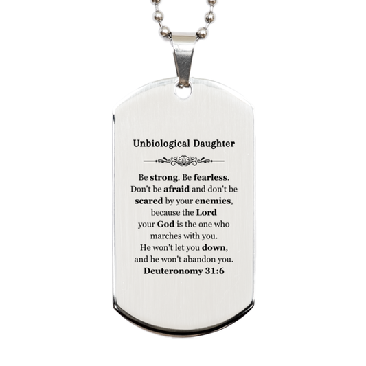 unbiological daughter engraved silver dog tag be strong and fearless gift for daughter inspirational confidence message for birthday graduation and christmas