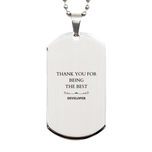 unique engraved silver dog tag for the best developer gift for birthday graduation and christmas with confidence and appreciation
