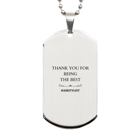hairstylist engraved silver dog tag thank you for being the best hair salon appreciation stylist gift for christmas unique fashion accessory for hairdresser confidence and inspiration