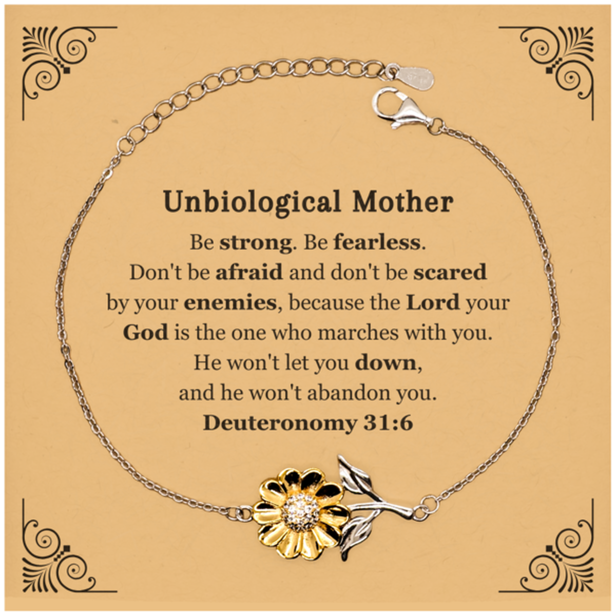 unbiological mother sunflower bracelet be strong fearless and confident perfect gift for mothers day birthday and christmas inspirational jewelry for women