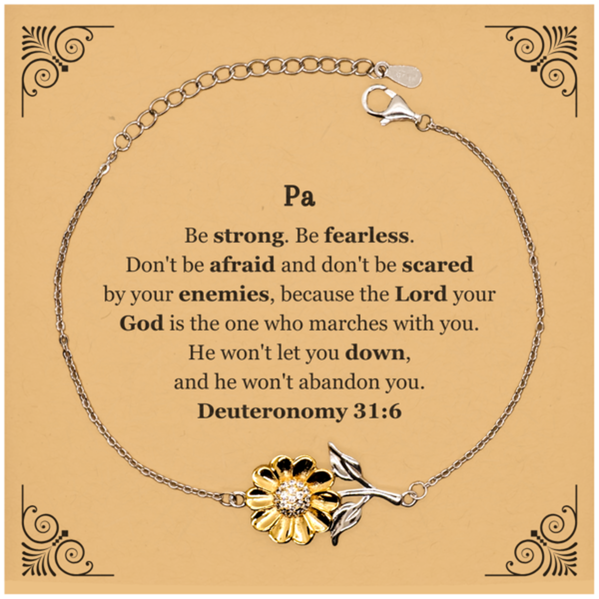 engraved sunflower bracelet inspirational be strong be fearless quote confidence hope graduation veterans day gift for women