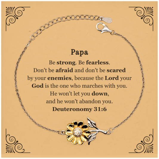 papa sunflower bracelet engraved inspirational quote birthday gift for father be strong and fearless deuteronomy 31 6