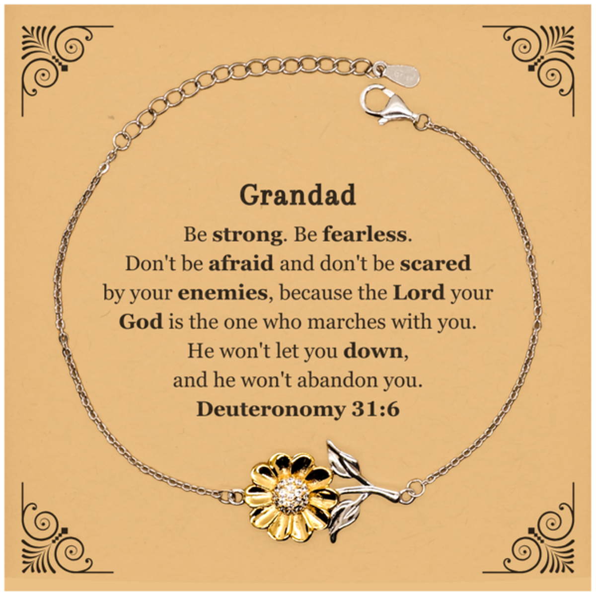 grandad sunflower bracelet be strong and fearless inspirational gift for birthday and christmas
