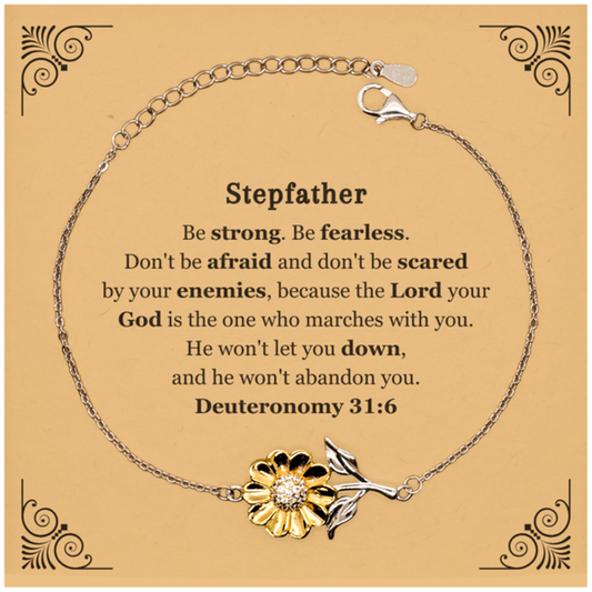 engraved sunflower bracelet stepfather be strong dont be afraid god marches with you inspirational gift for stepfathers on birthday christmas graduation veterans day