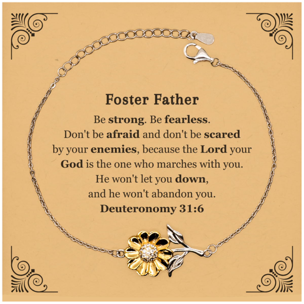 sunflower bracelet foster father gift engraved inspirational quote perfect for birthday christmas veterans day be strong be fearless deuteronomy 31 6