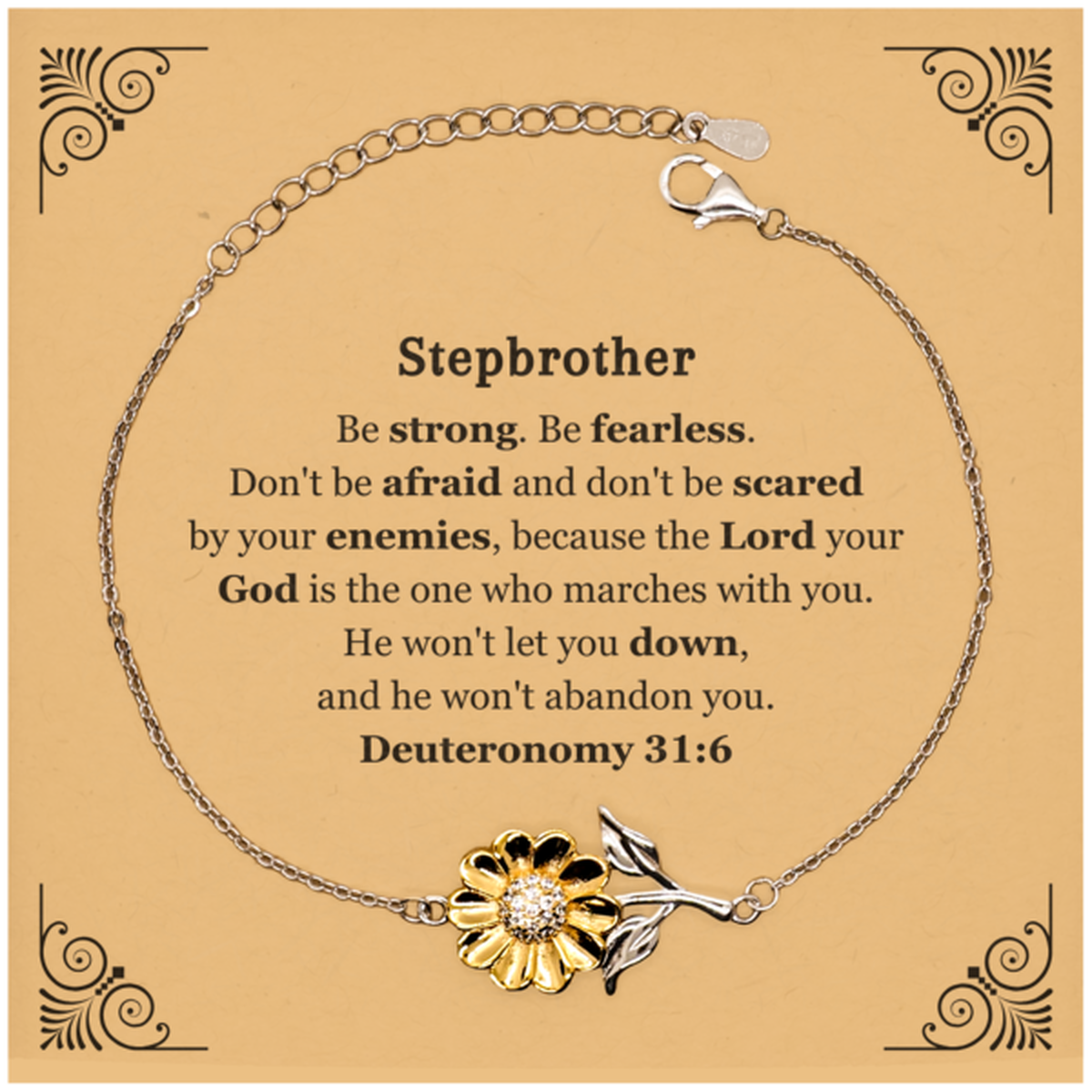 stepbrother engraved sunflower bracelet be strong be fearless inspirational gift for birthday christmas graduation stepbrother jewelry with confidence and hope