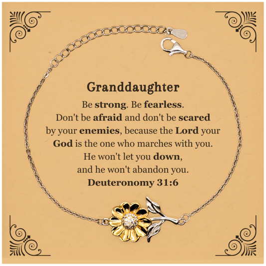 sunflower bracelet for granddaughter inspirational engraved jewelry for confidence and hope perfect birthday or graduation gift be strong be fearless deuteronomy 31 6
