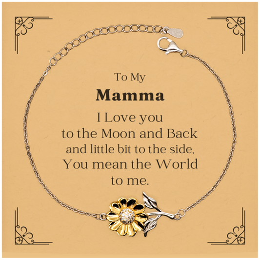 to my mamma i love you to the moon and back sunflower bracelet for mothers day gift encouragement inspirational jewelry to show mom appreciation and gratitude long distance
