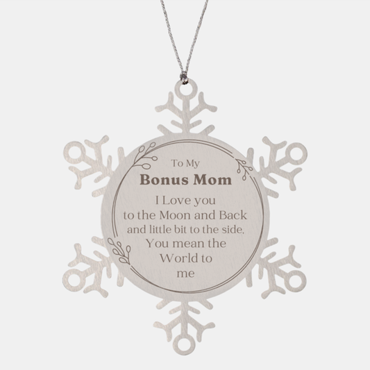 snowflake ornament bonus mom to my bonus mom i love you to the moon and back christmas gift for stepmom and mothers day filler words engraved ornament
