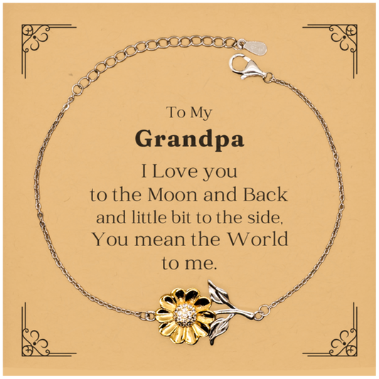 engraved sunflower bracelet for grandpa to my grandpa i love you to the moon and back and little bit to the side you mean the world to me perfect gift for birthday christmas veterans day to show love and appreciation