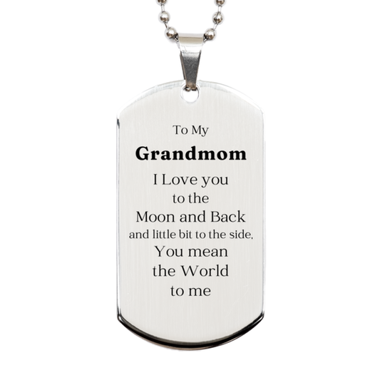 grandmom silver dog tag engraved with love to the moon and back perfect gift for grandmom on christmas birthday or any occasion show your love with this unique inspirational pendant