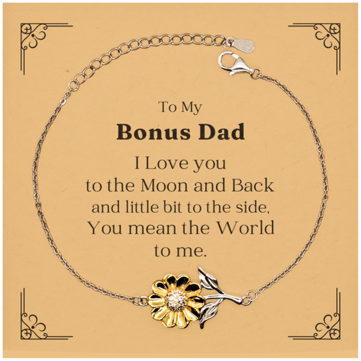 sunflower bracelet bonus dad gift to my bonus dad you mean the world to me fathers day gift birthday christmas retired gift engraved bracelet family love and gratitude