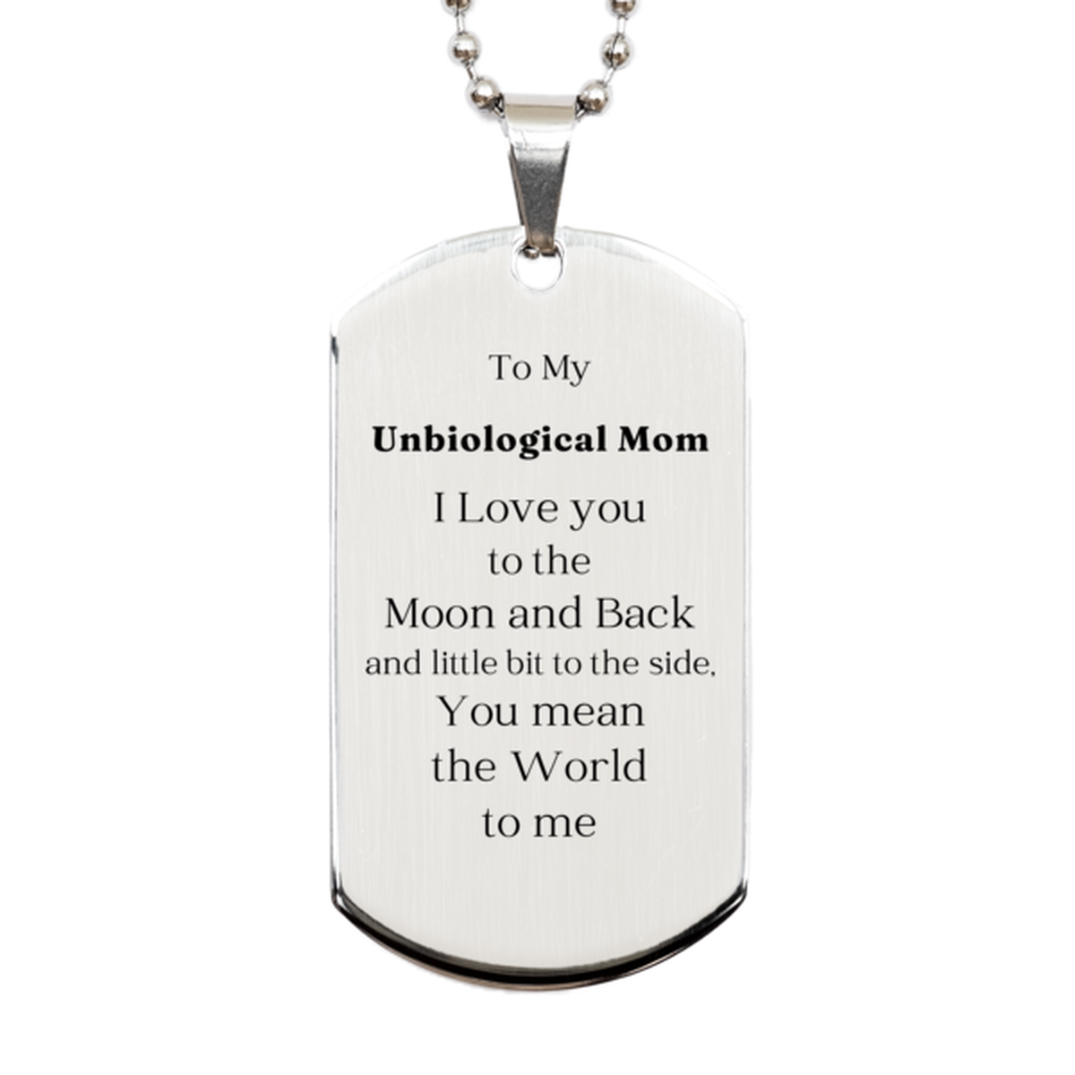 unbiological mom silver dog tag i love you to the moon and back meaningful gift for mothers day birthday and christmas engraved confidence and love