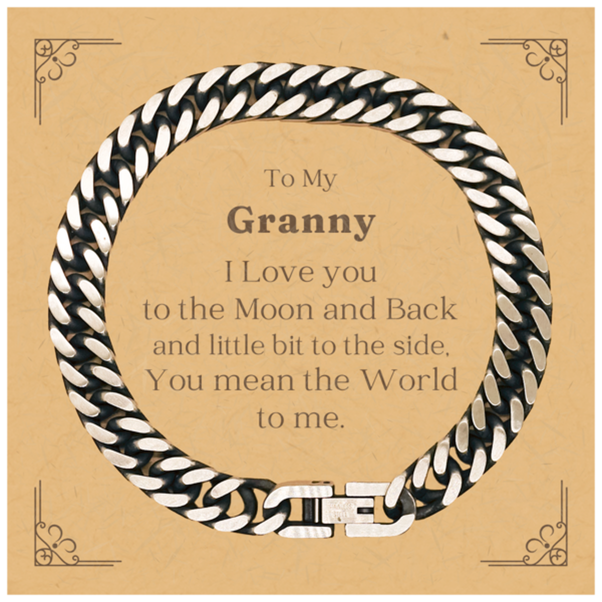 granny cuban link chain bracelet you mean the world to me engraved gift for birthday christmas holidays and special occasions unique jewelry for granny i love you to the moon and back
