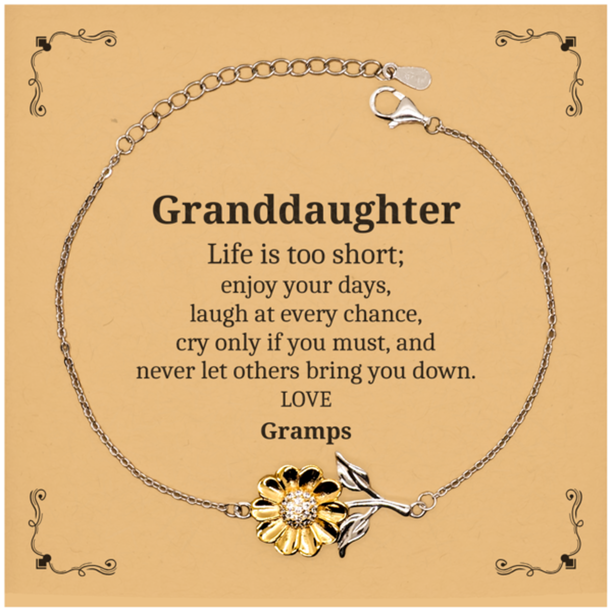 sunflower bracelet granddaughter inspirational gift enjoy every moment love gramps