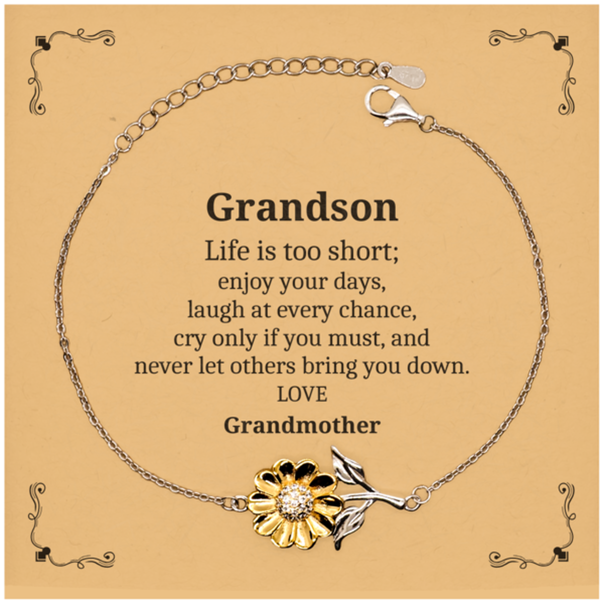 sunflower bracelet grandson engraved inspirational gift christmas grandmother love confidence birthday veterans day