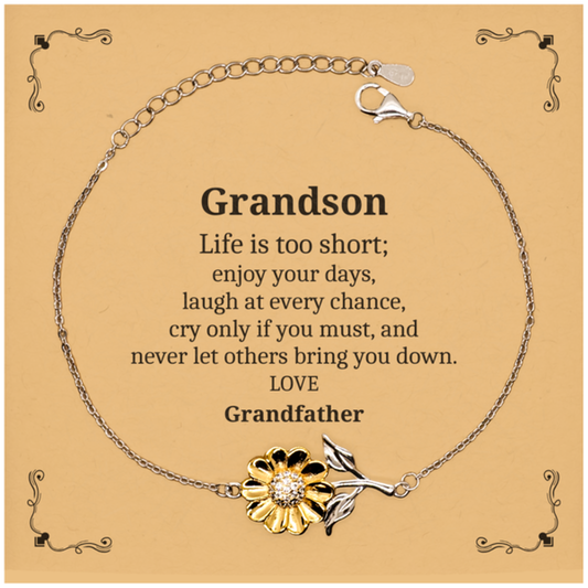 grandson sunflower bracelet engraved inspirational gift for birthday christmas graduation and holidays show grandson love and confidence from grandfather