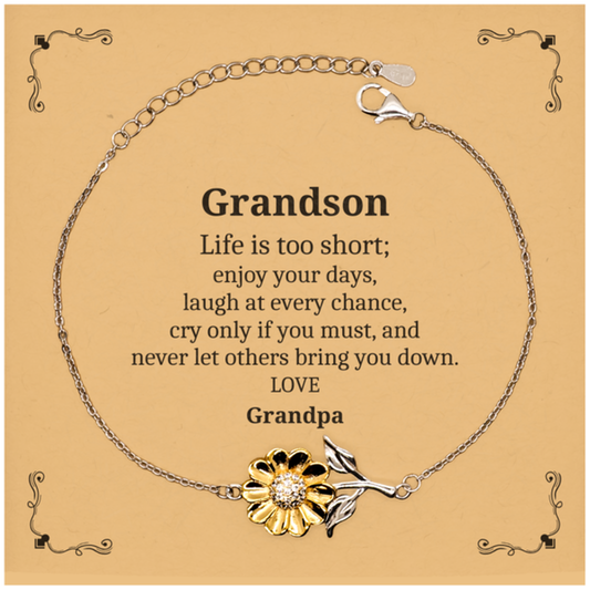 grandson sunflower bracelet inspirational quote engraved perfect gift for christmas birthday easter graduation grandson life is too short love grandpa